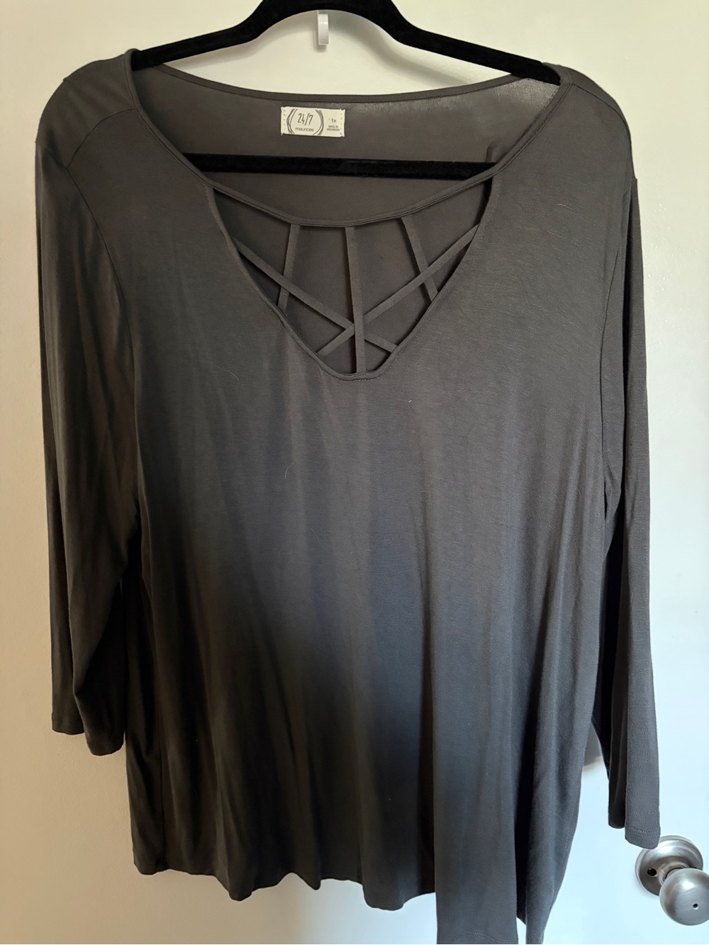 Dark Grey Crisscross V-Neck Women's Top